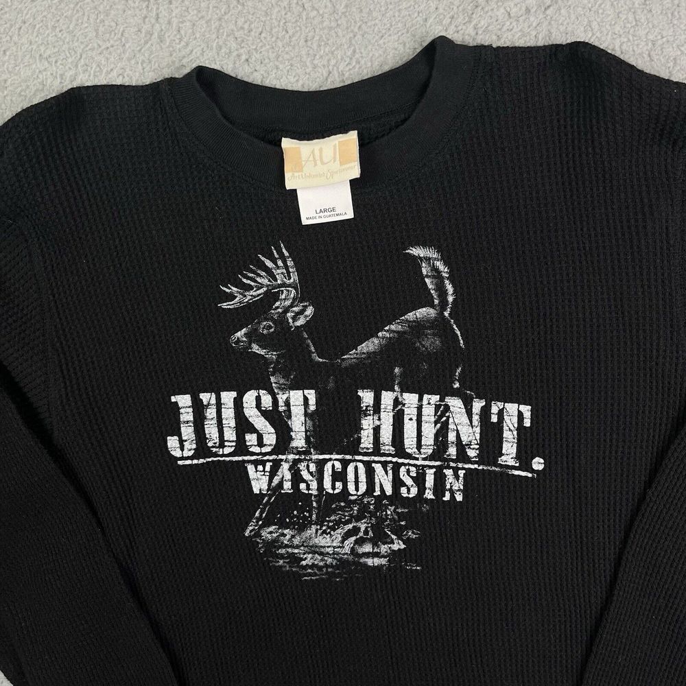 Vintage Art Unlimited Men's Waffle Thermal Long Sleeve Hunting Deer Shirt Sz L